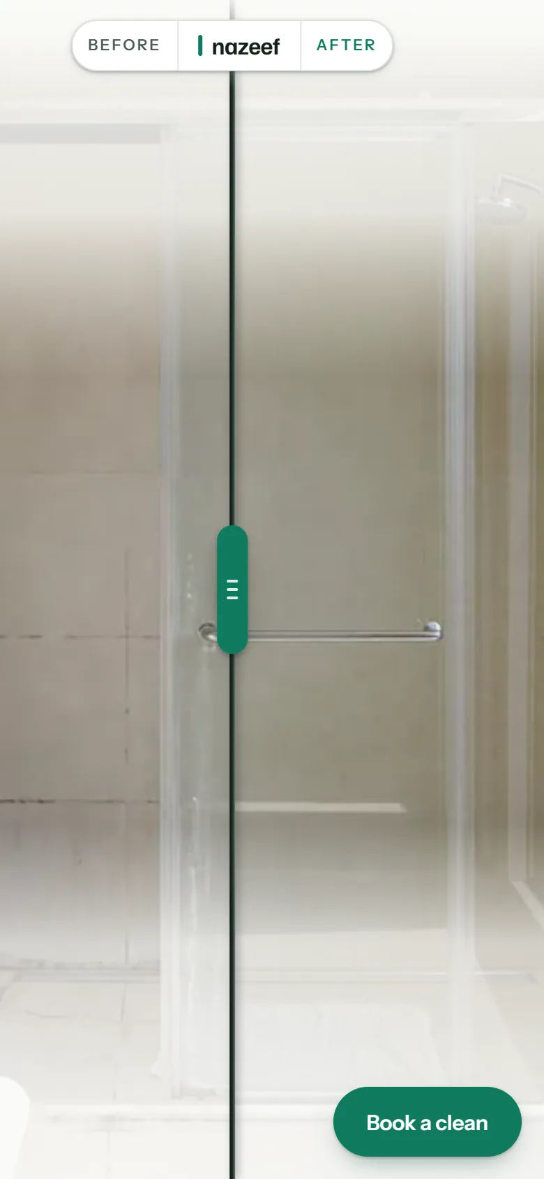 Nazeef Home Care on a phone: the shower mid-wipe