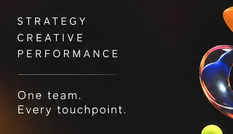 Sormeh design close-up: STRATEGY, CREATIVE, PERFORMANCE in spaced capitals above One team. Every touchpoint.
